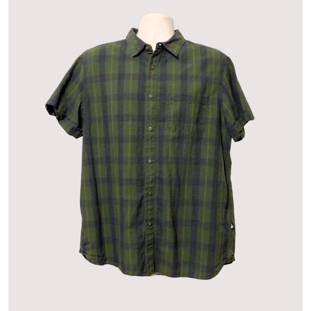 The North Face Shirt Mens XL Green Blue Plaid Short Sleeve Cotton